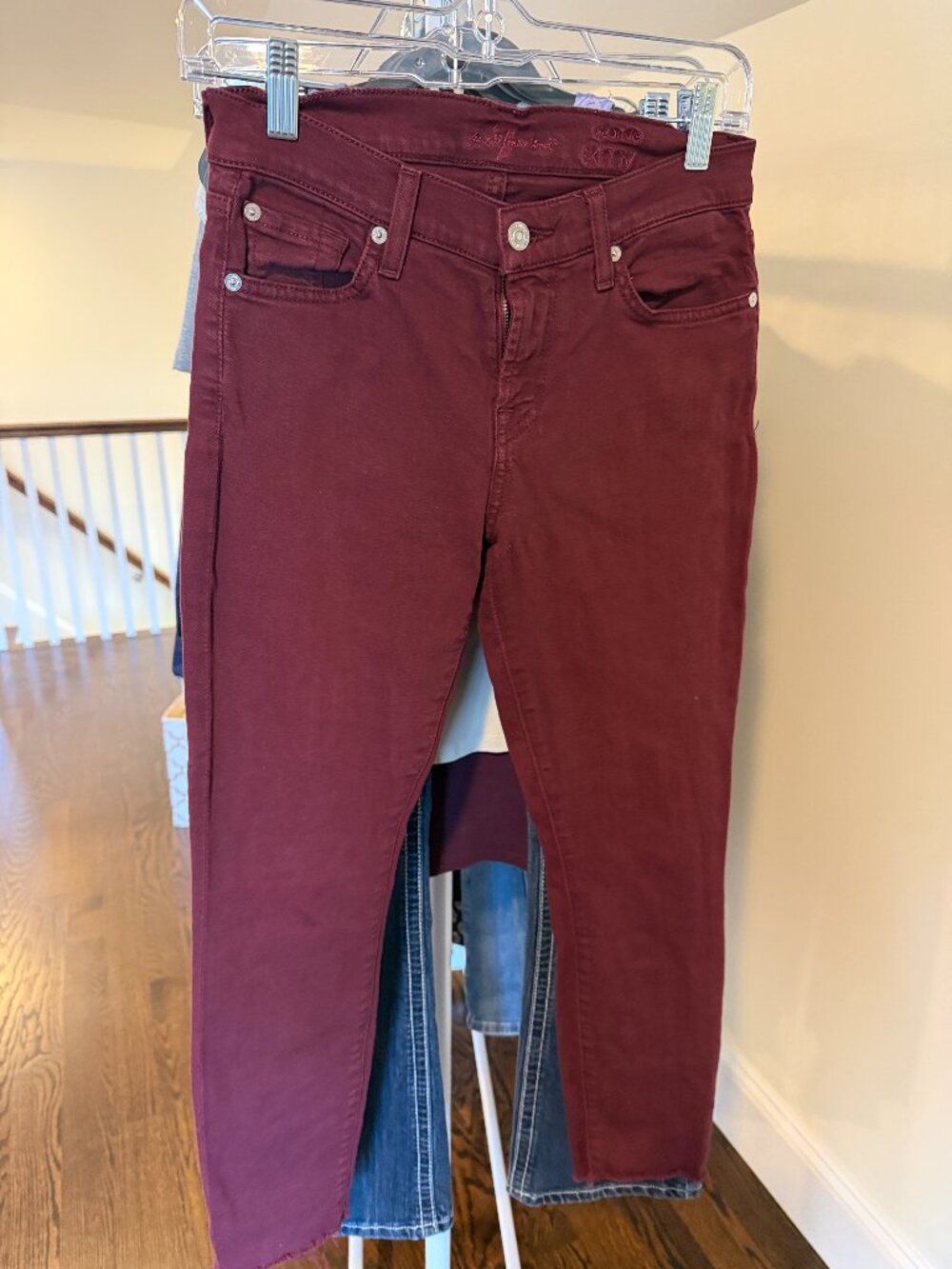 7 For All Mankind Cropped Skinny Jeans | Burgundy Stretch | Classic Fit | 25"